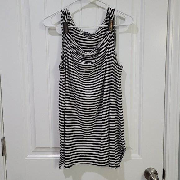 Kenneth Cole Reaction Cowl Neck Sleeveless Striped Top Size Large Black White - Picture 1 of 12